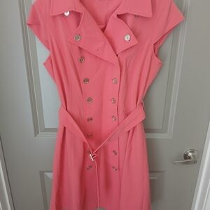 Calvin Klein Coral Pink Double-Breasted Midi Dress with Belt
